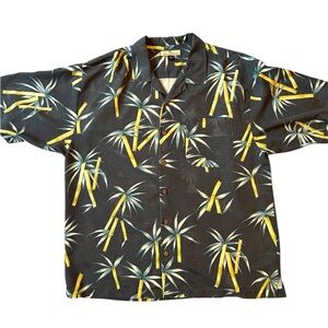 Tommy Bahama Gray and Yellow Palm Print Shirt 100% Silk Mens Size XL